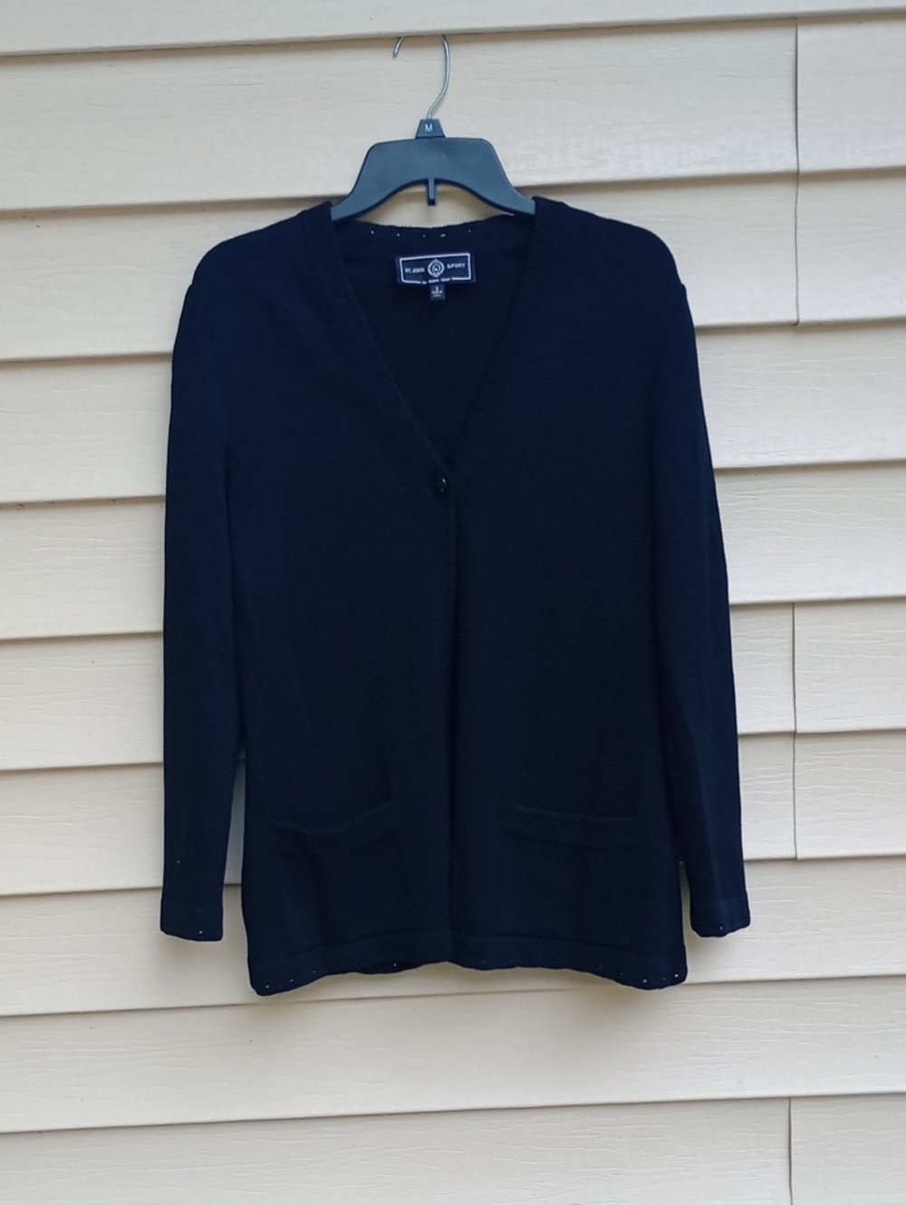 ST.JOHN SPORT Classic Black V-Neck Cardigan‎ with Front Pockets